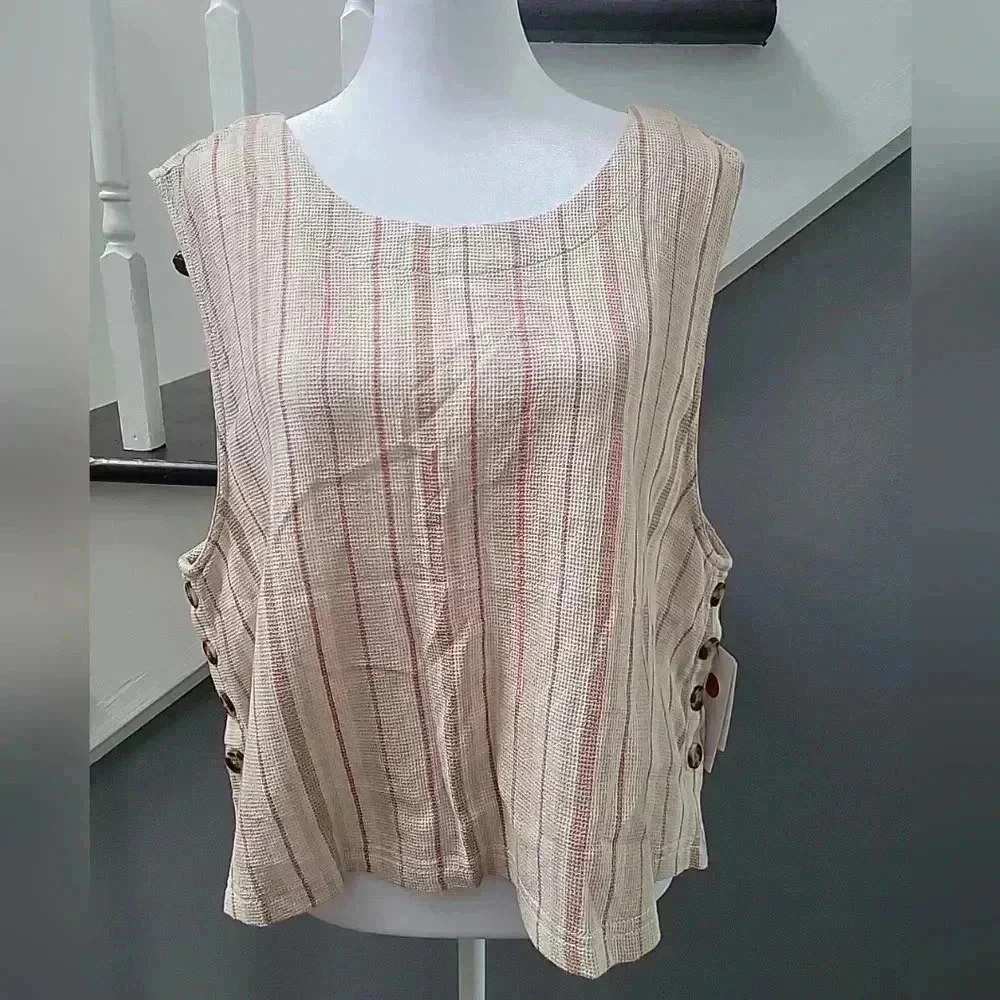 NWT Treasure & Bond SIDE BUTTON REVERSIBLE TANK IN IVORY JANA STRIPE XL - Picture 2 of 5